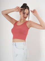 Solid Sleeveless Round Neck Crop Top