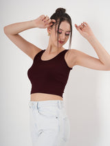 Solid Sleeveless Round Neck Crop Top