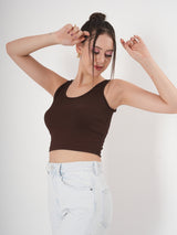 Solid Sleeveless Round Neck Crop Top
