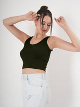 Solid Sleeveless Round Neck Crop Top