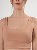 Solid Square Neck Sleeveless Body Fitted Crop Top