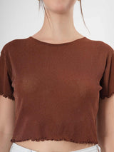 Brown Partywear Crop Top With Round Neck & Half Sleeve