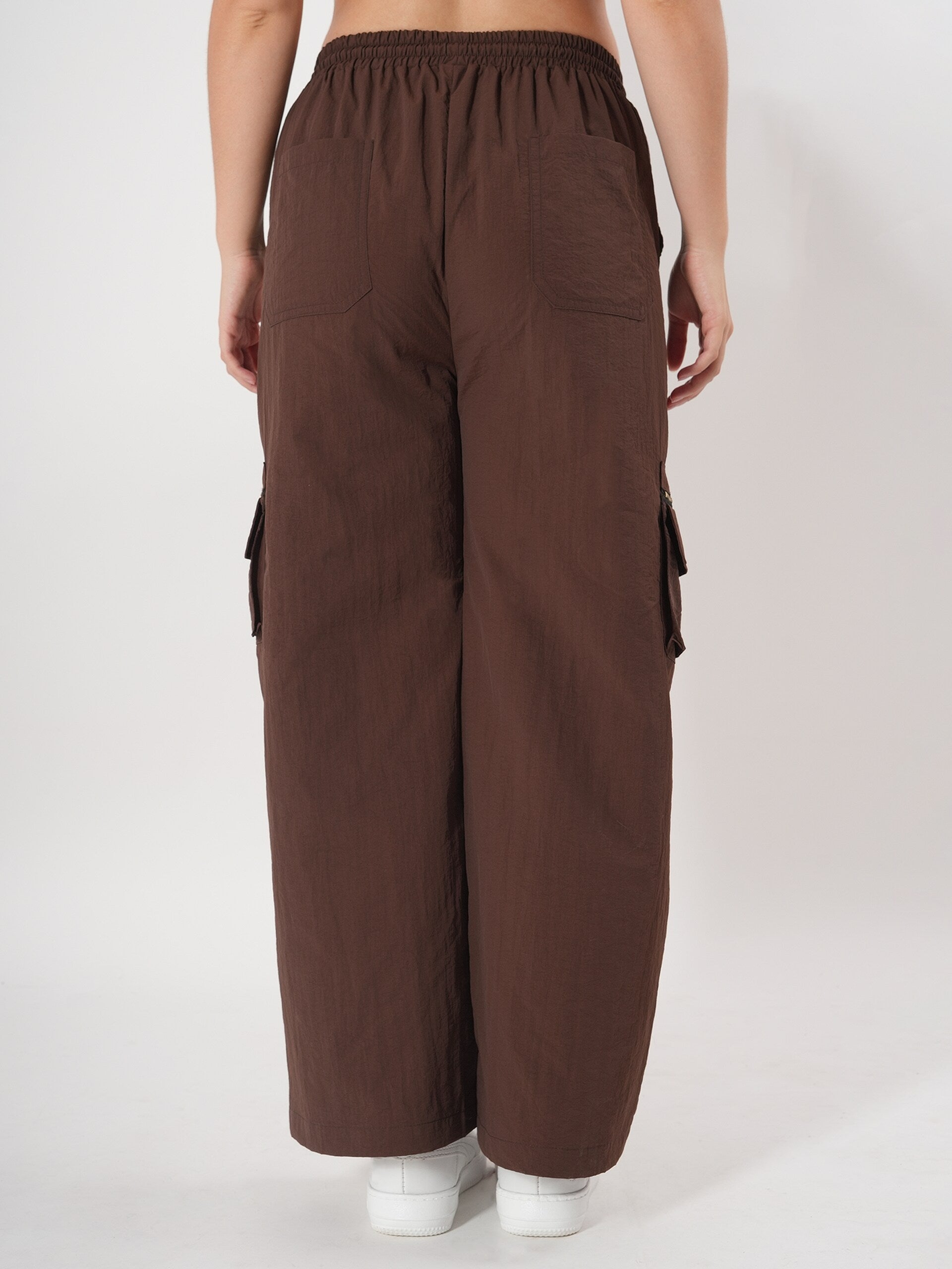 Brown Straight fit Cargo With Pockets And Adjustable Strings-2