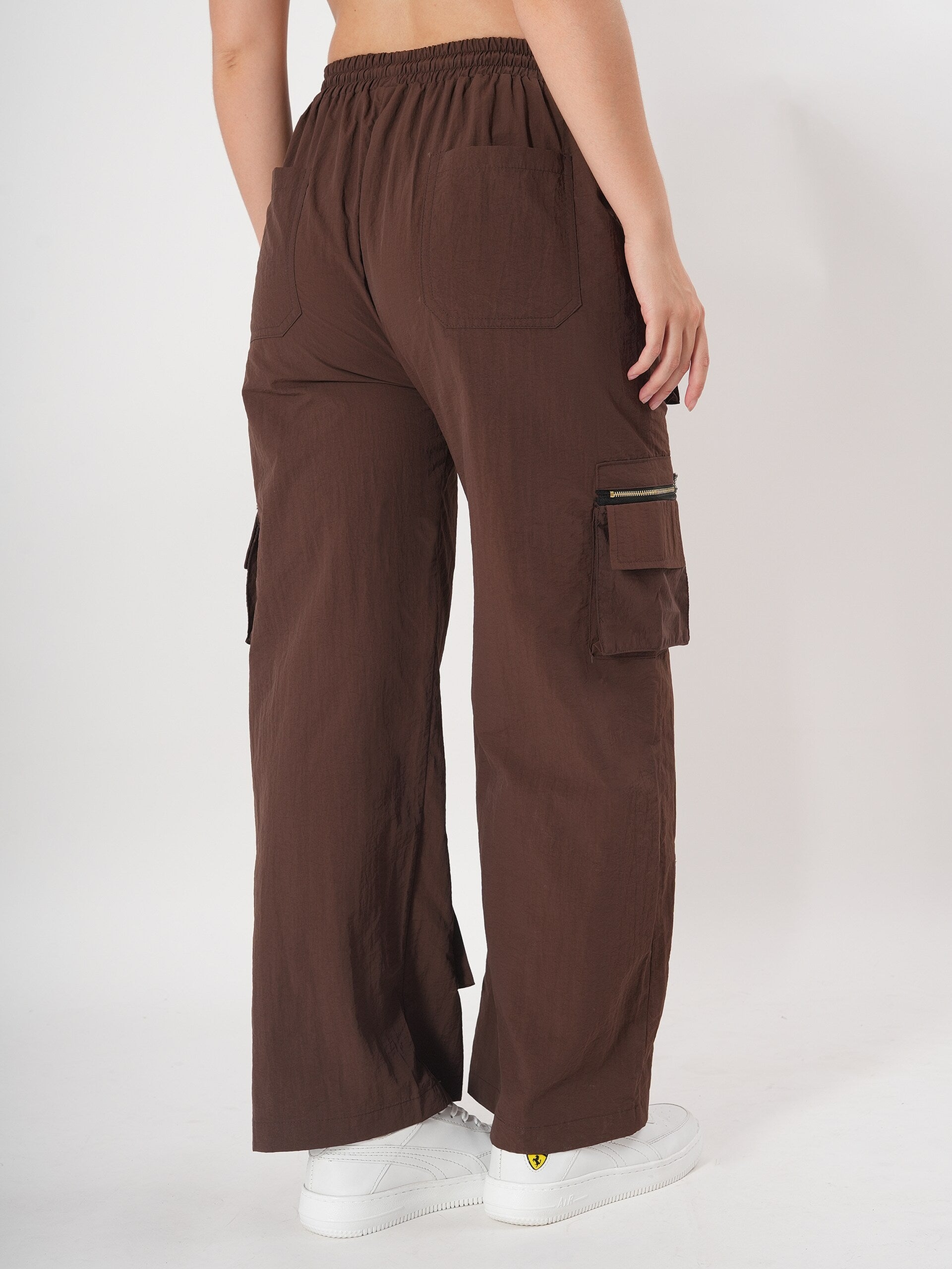 Brown Straight fit Cargo With Pockets And Adjustable Strings-3