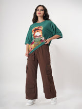 Brown Straight fit Cargo With Pockets And Adjustable Strings-4