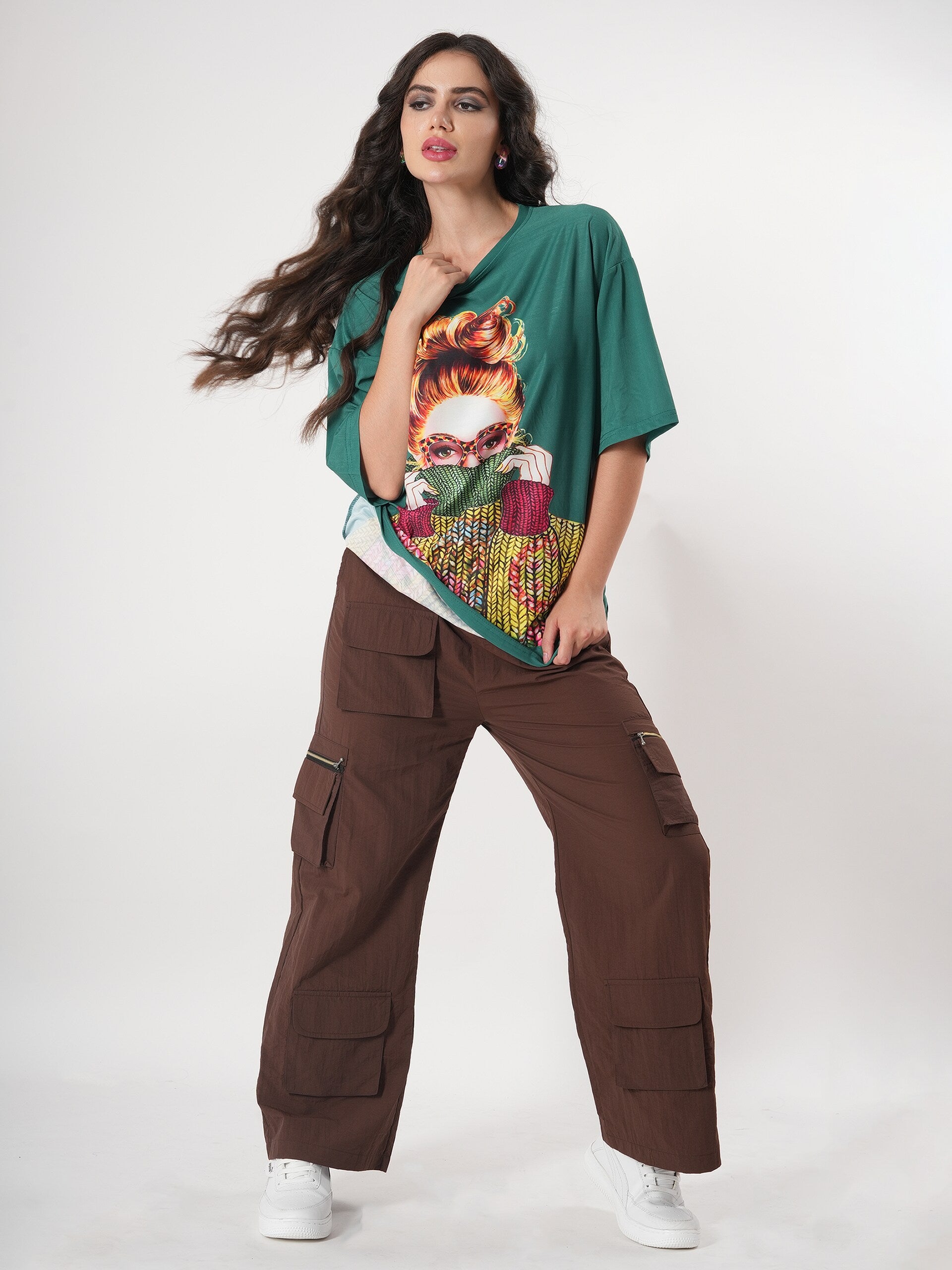 Brown Straight fit Cargo With Pockets And Adjustable Strings-5