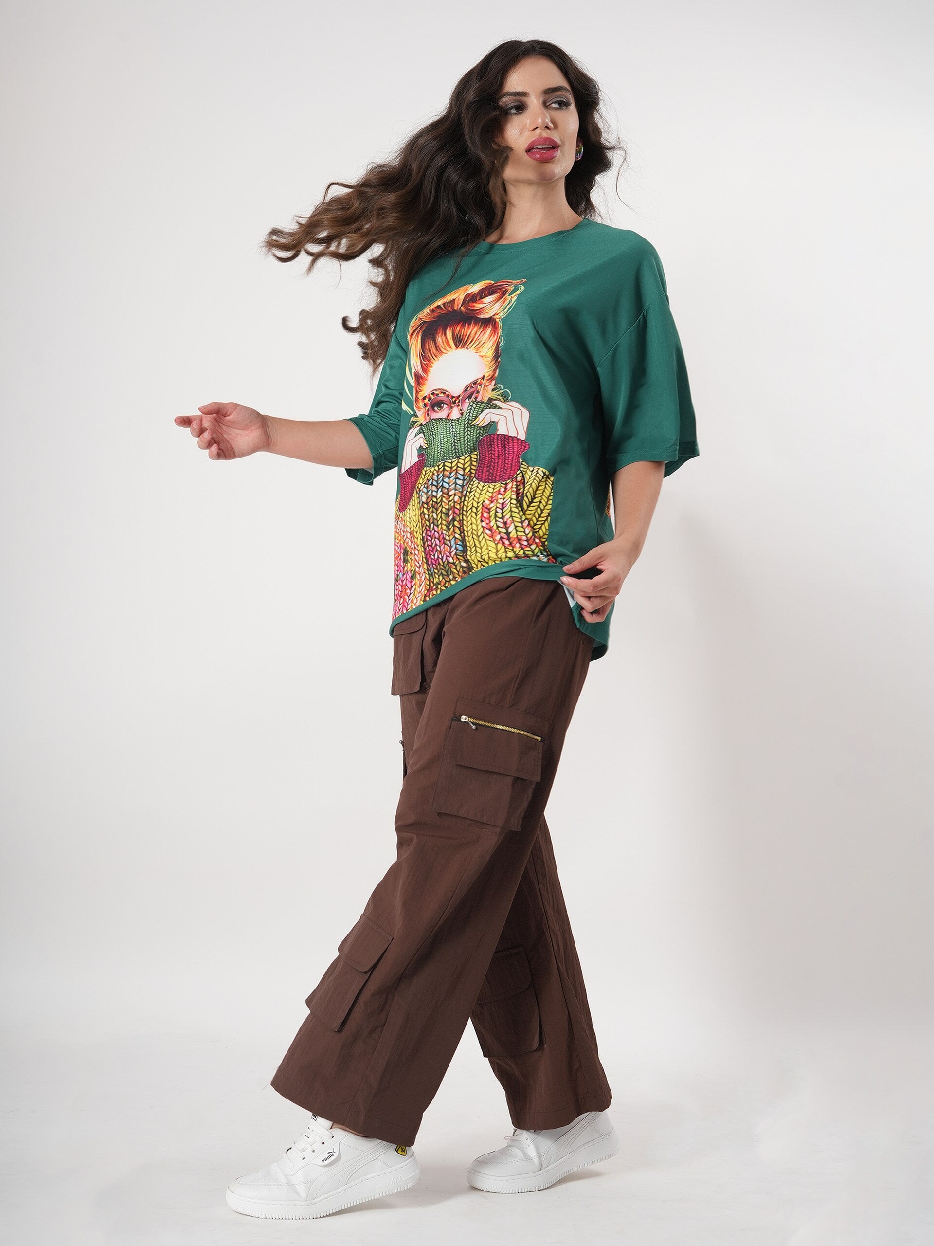 Brown Straight fit Cargo With Pockets And Adjustable Strings-6