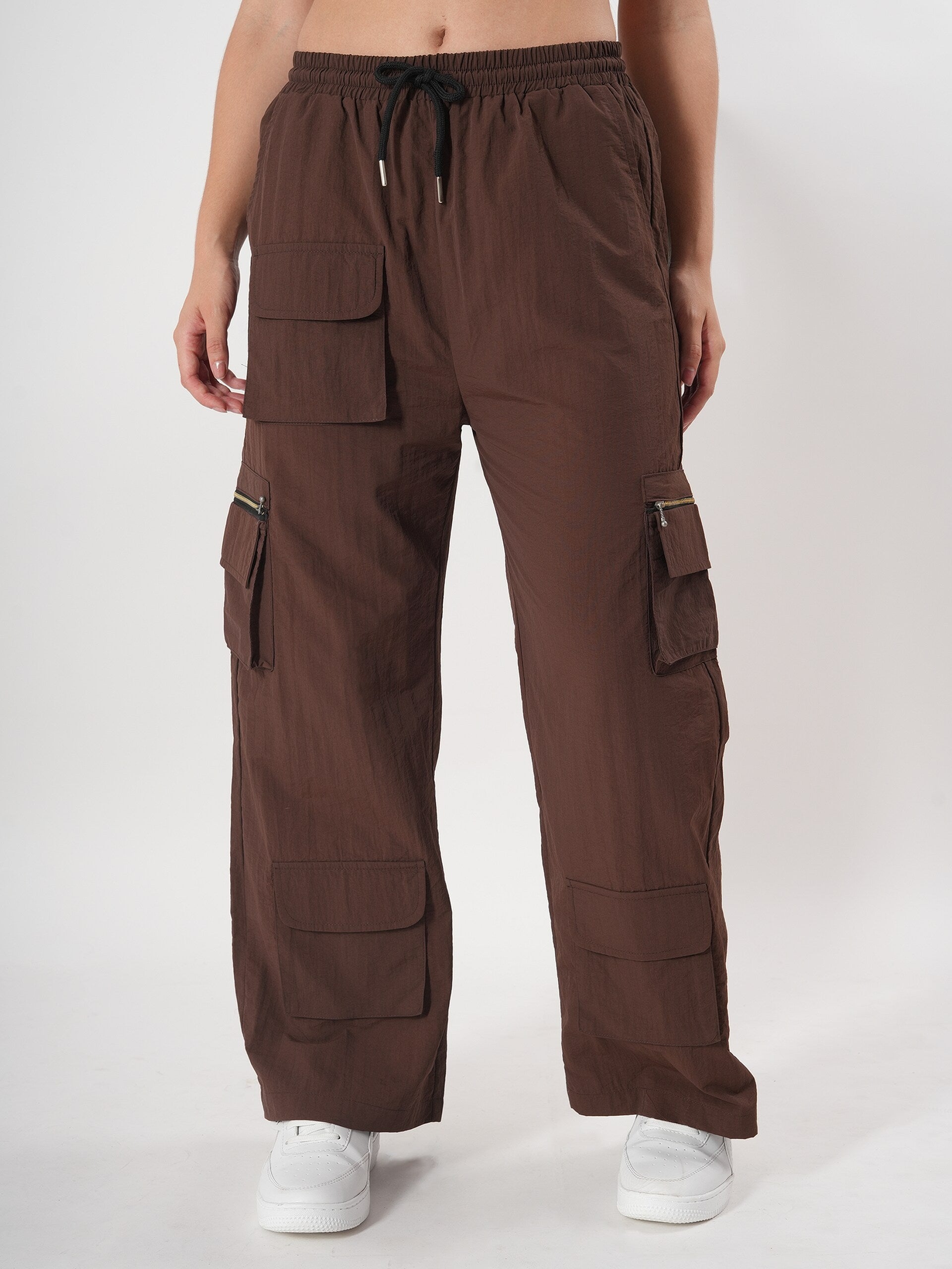 Brown Straight fit Cargo With Pockets And Adjustable Strings