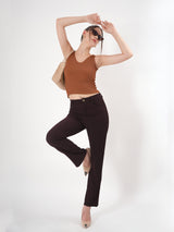 Solid V Neck Sleeveless Fitted Crop Top For Women