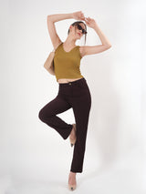 Solid V Neck Sleeveless Fitted Crop Top For Women