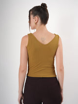 Solid V Neck Sleeveless Fitted Crop Top For Women