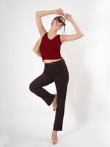 Solid V Neck Sleeveless Fitted Crop Top For Women