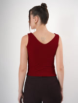 Solid V Neck Sleeveless Fitted Crop Top For Women