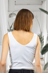 Solid V Neck Sleeveless Fitted Crop Top For Women