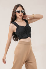 Clobug Women Solid Sweetheart Neck Lycra blend Sleeveless Crop Top