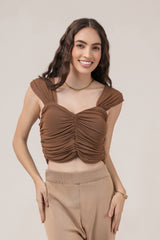 Clobug Women Solid Sweetheart Neck Lycra blend Sleeveless Crop Top