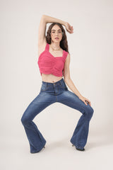 Clobug Women Solid Sweetheart Neck Lycra blend Sleeveless Crop Top
