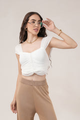 Clobug Women Solid Sweetheart Neck Lycra blend Sleeveless Crop Top