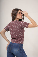 Clobug Women Floral Print Round Neck Short Sleeve Regular Top
