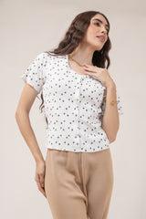 Clobug Women Floral Print Round Neck Short Sleeve Regular Top