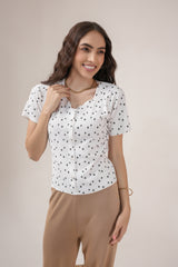 Clobug Women Floral Print Round Neck Short Sleeve Regular Top