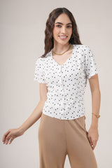 Clobug Women Floral Print Round Neck Short Sleeve Regular Top