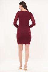Clobug Women Solid Full Sleeve Bodycon Maroon Dress
