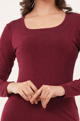 Clobug Women Solid Full Sleeve Bodycon Maroon Dress