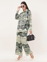 Clobug Women Printed Full Sleeve Crepe Shirt & Pant Co-ord Set