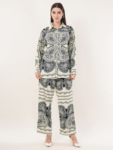 Clobug Women Printed Full Sleeve Crepe Shirt & Pant Co-ord Set