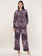 Clobug Women Printed Full Sleeve Crepe Shirt & Pant Co-ord Set