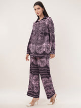Clobug Women Printed Full Sleeve Crepe Shirt & Pant Co-ord Set