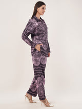 Clobug Women Printed Full Sleeve Crepe Shirt & Pant Co-ord Set