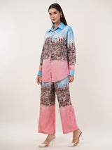 Clobug Women Printed Full Sleeve Crepe Shirt & Pant Co-ord Set