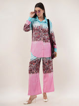 Clobug Women Printed Full Sleeve Crepe Shirt & Pant Co-ord Set