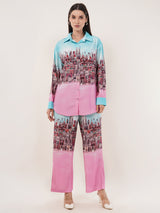 Clobug Women Printed Full Sleeve Crepe Shirt & Pant Co-ord Set