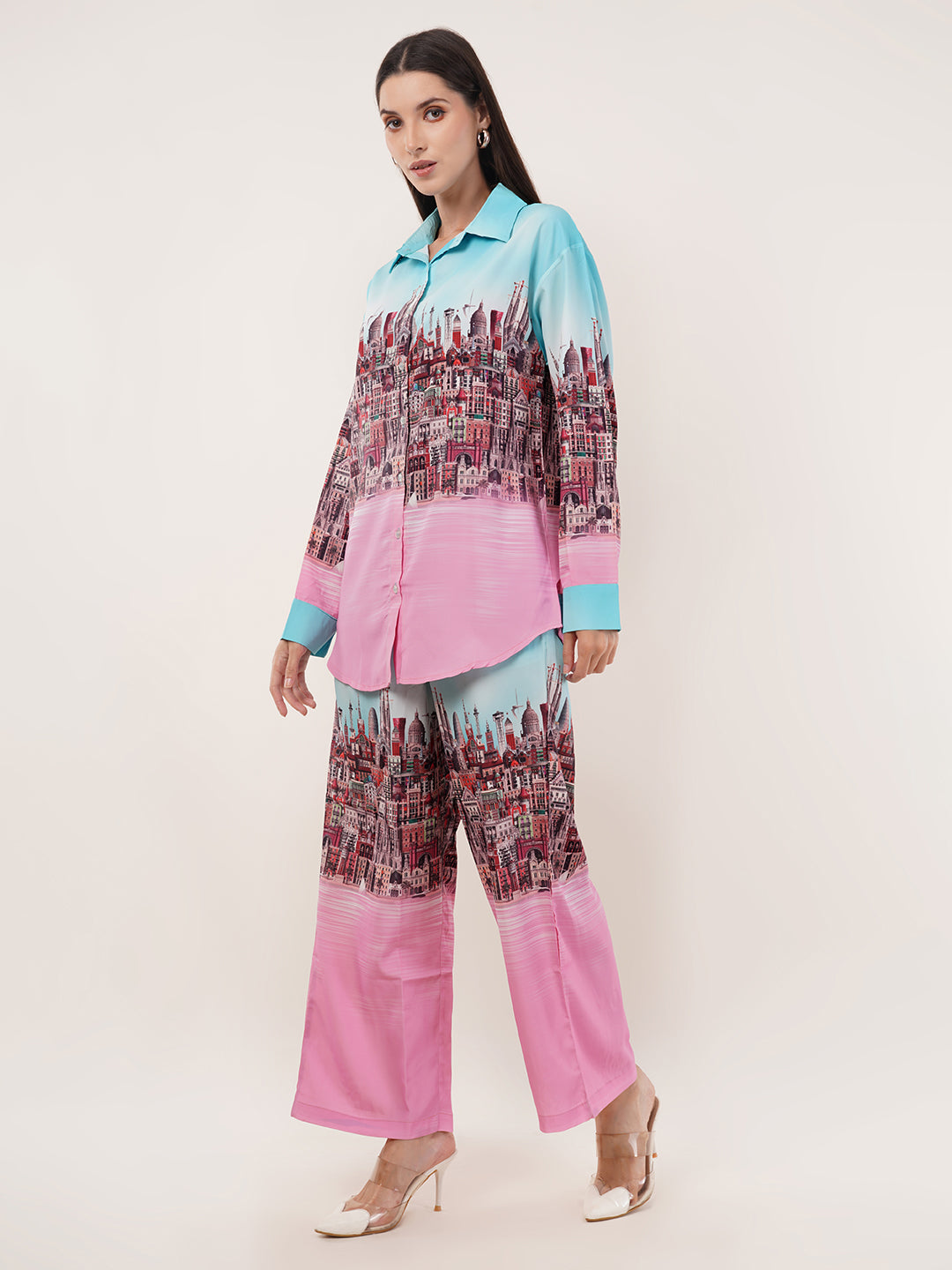 Clobug Women Printed Full Sleeve Crepe Shirt & Pant Co-ord Set