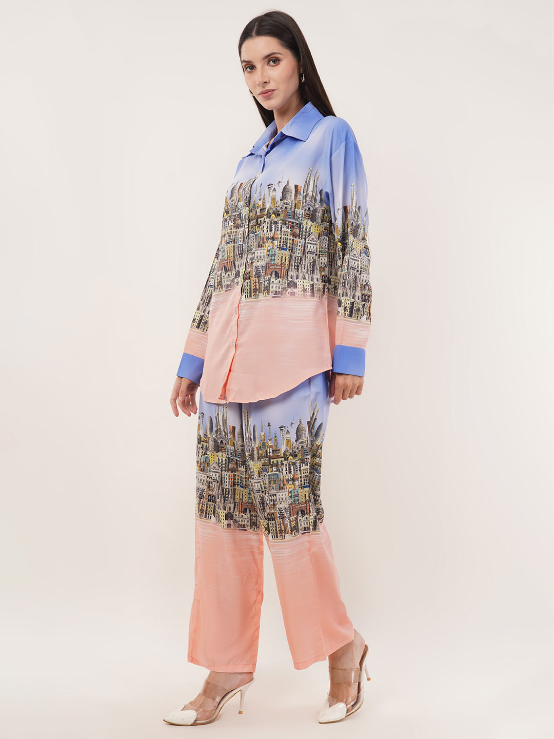 Clobug Women Printed Full Sleeve Crepe Shirt & Pant Co-ord Set