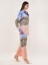 Clobug Women Printed Full Sleeve Crepe Shirt & Pant Co-ord Set