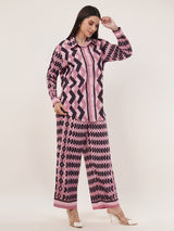 Clobug Women Printed Full Sleeve Crepe Shirt & Pant Co-ord Set