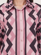 Clobug Women Printed Full Sleeve Crepe Shirt & Pant Co-ord Set