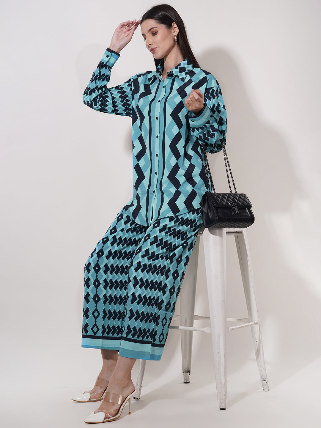 Clobug Women Printed Full Sleeve Crepe Shirt & Pant Co-ord Set