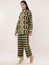 Clobug Women Printed Full Sleeve Crepe Shirt & Pant Co-ord Set