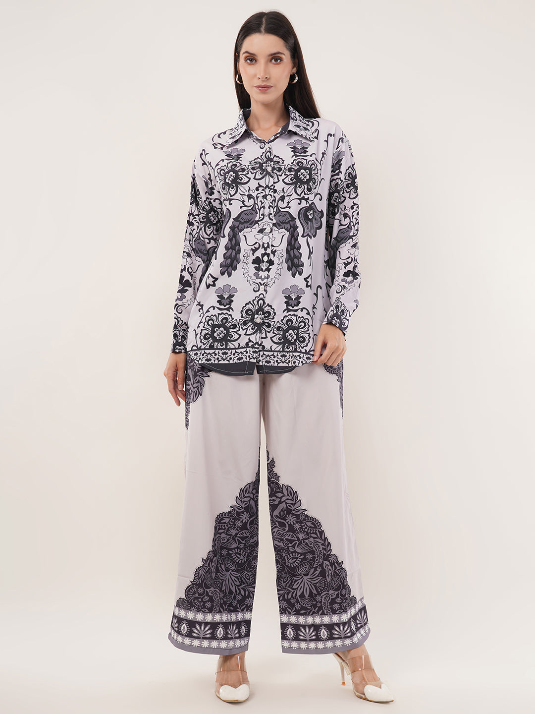 Clobug Women Printed Full Sleeve Crepe Shirt & Pant Co-ord Set
