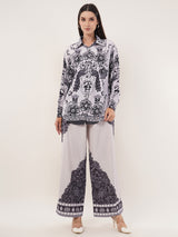 Clobug Women Printed Full Sleeve Crepe Shirt & Pant Co-ord Set