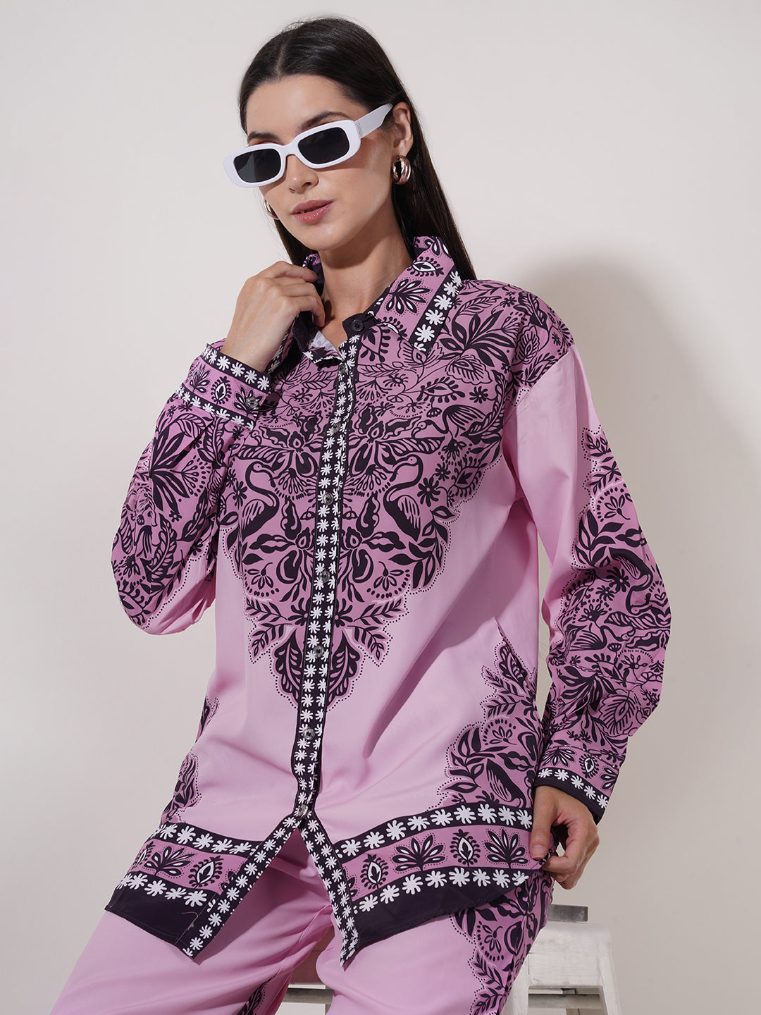 Clobug Women Printed Full Sleeve Crepe Shirt & Pant Co-ord Set