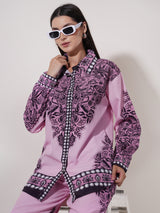 Clobug Women Printed Full Sleeve Crepe Shirt & Pant Co-ord Set