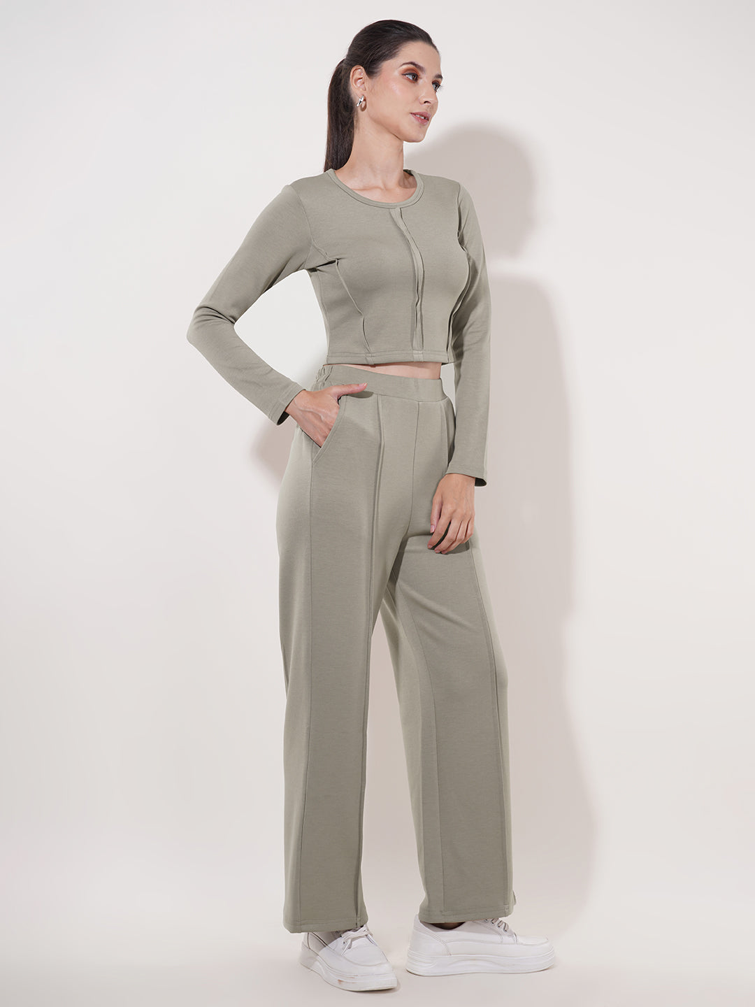 Clobug Women Soild Full Sleeve Cotton Blend Top & Pant Co-ord Set