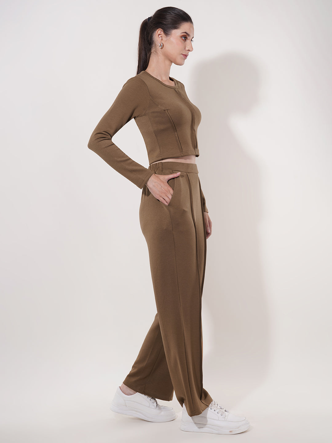 Clobug Women Soild Full Sleeve Cotton Blend Top & Pant Co-ord Set