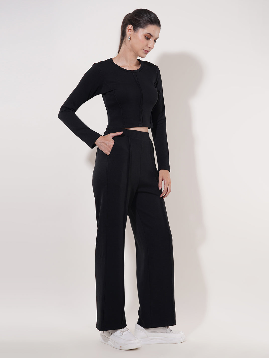 Clobug Women Soild Full Sleeve Cotton Blend Top & Pant Co-ord Set